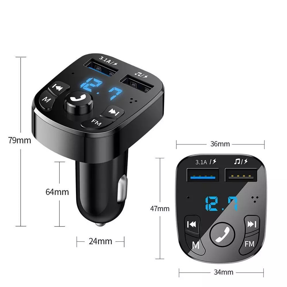 Cross-Border Car Bluetooth Mp3 Player Car Charger Fm Transmitter Hands-Free Dual-Port USB Receiver
