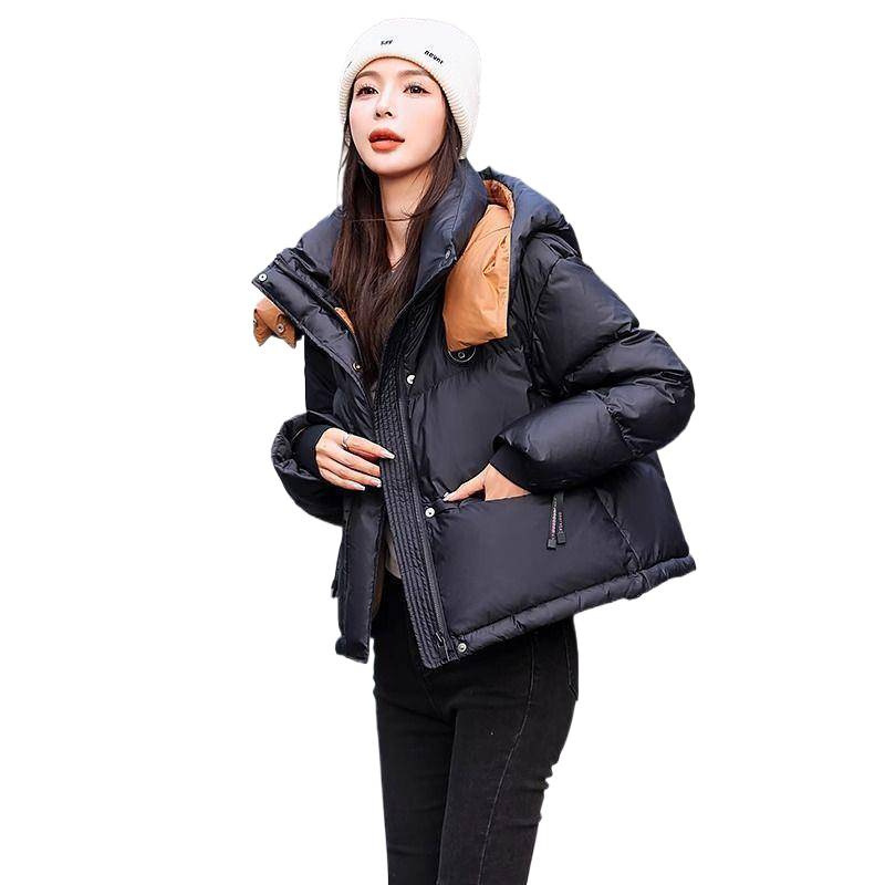 Contrast Color Quilted down Jacket Women's Short Winter New Style This Year's Popular Small Bread Jacket Burgundy