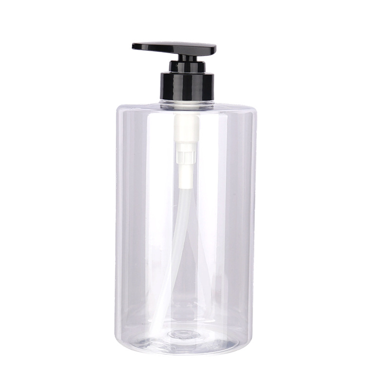 Customized 1000ml Transparent Pet Plastic Dispensing Bottle Flat Shoulder Press-Type Shampoo Bottle Care Plastic Bottle Factory