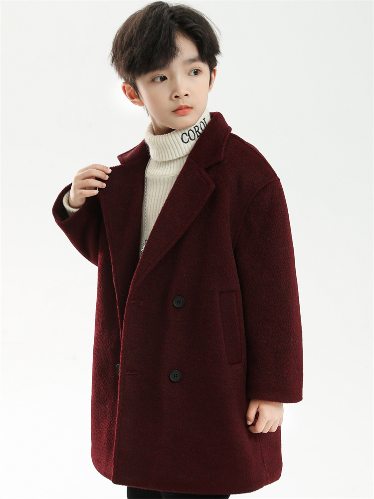 High-Quality Boys' Woolen Coat Trench Coat 2025 Autumn New Style Children's Fashionable Woolen Jacket for Older Kids