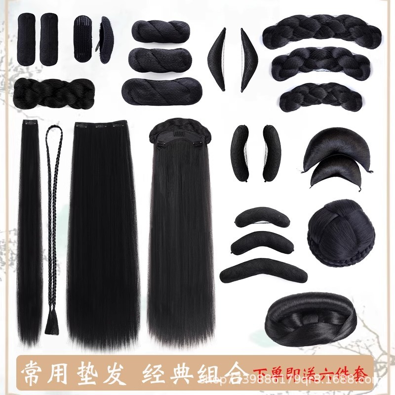 Парик в стиле ханфу с подушечкой для волос, аксессуар для волос в виде пучка, универсальный плетеный аксессуар для женщин