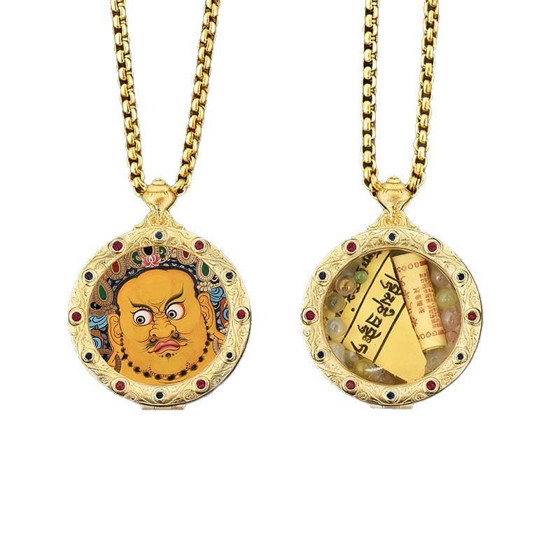 Xizang Hand-Painted Thangka Pendant Twelve Zodiac Signs Zakhilam Thangka Shell Gawu Box Pendant Necklace Street Stall Wholesale