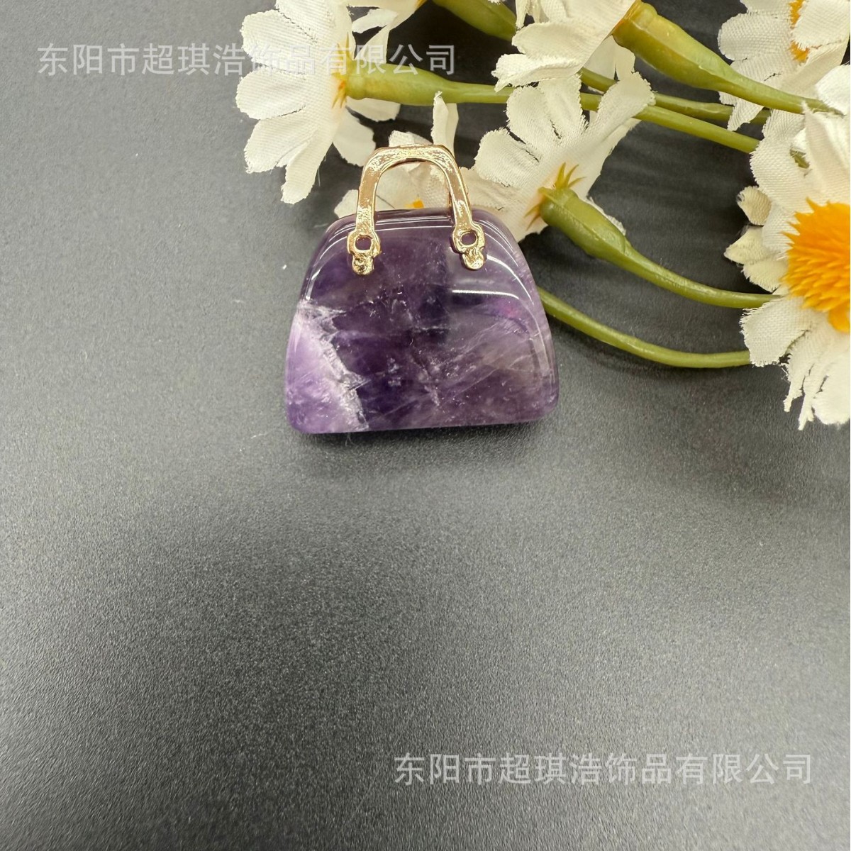 Natural Stone Crystal Pendant Tiger Stone Mini Handbag Kc Gold Rose Quartz DIY Stereo Bag Pendant Necklace