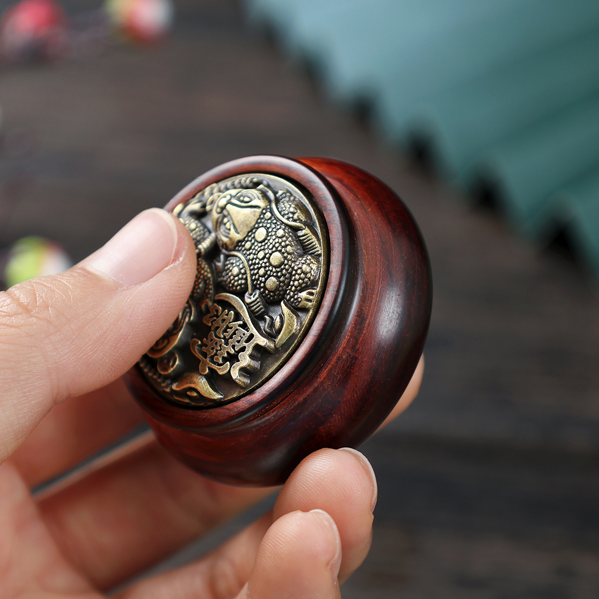 Red Sandalwood Cornucopia Hand Handles Brass Money-Making Cultural Play Handles Turn Copper Money Decompression Toy Hand Play Carry-on Play