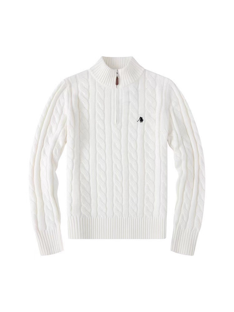 Cross-Border Autumn and Winter Stand-Up Collar Wool Sweater Rl Sweater Half-Zip Twisted Knit Sweater Embroidered Pony Logo Thickened Clothing