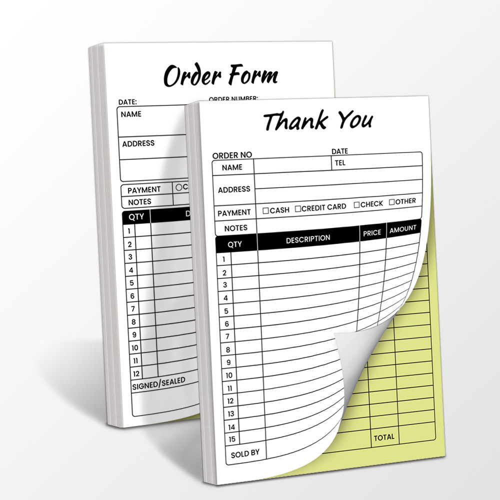 Amazon английская благодарственная книга квитанций белая желтая двухчастная безуглеродная книга счета с бумажной подложкой