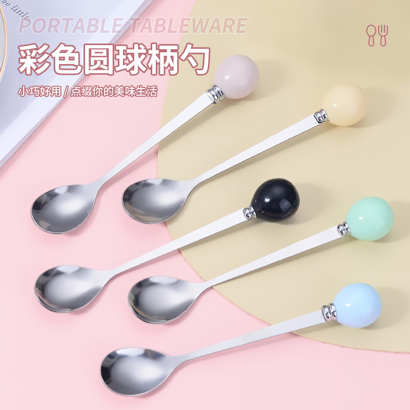 Ложка с цветным покрытием Macaron, креативная, из нержавеющей стали, фруктовая вилка, с имитацией керамической ручкой