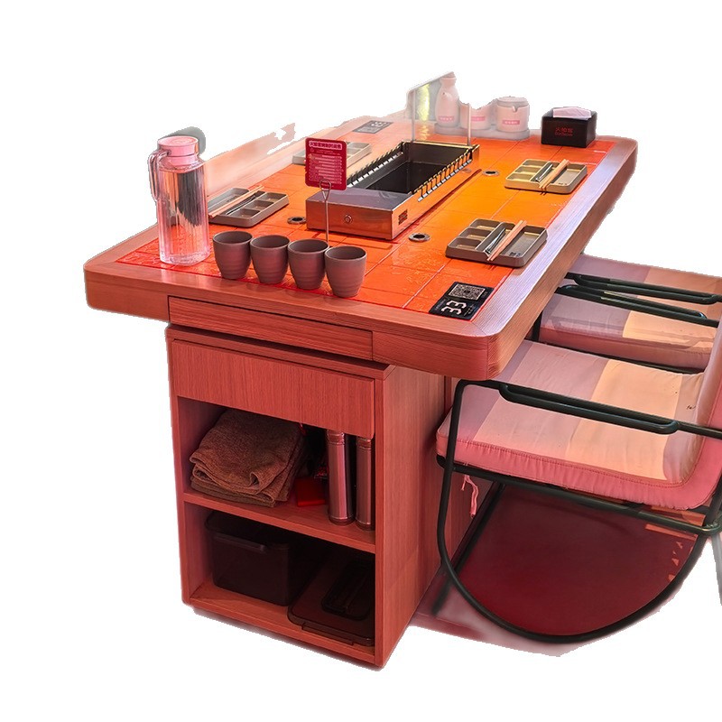 Flame Official Marble Smokeless Skewer Table Commercial Charcoal Grill Automatic Flipping Barbecue Stove with Integrated Smoke Extraction and Hot Pot