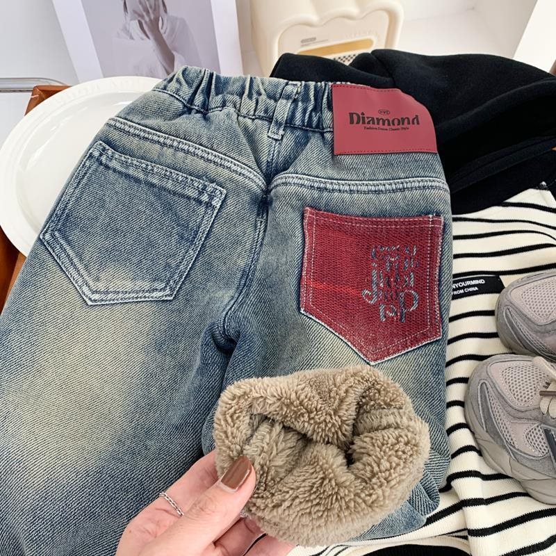 Children's Jeans with Alpaca Fleece Lining, Thickened Pants for Boys and Girls, Trendy Baby Pants, New Style