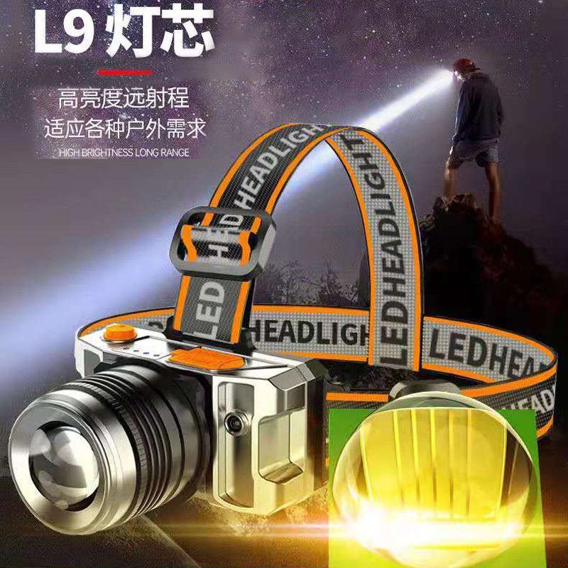 Outdoor Headlights Strong Light long-range USB Charging Zoom Headlights LED Head-mounted Tri-color Dimming Night Fishing Induction Headlights