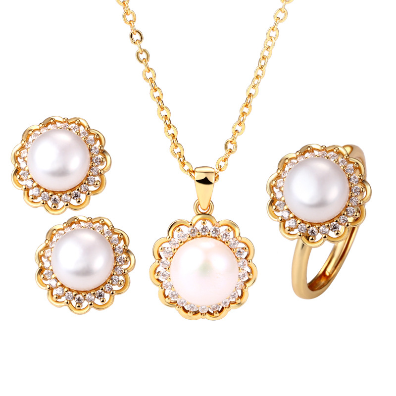 2025 Spring New Natural Freshwater Pearl Jewelry Set Elegant Earrings Support Re-Inspection Three-Piece Set