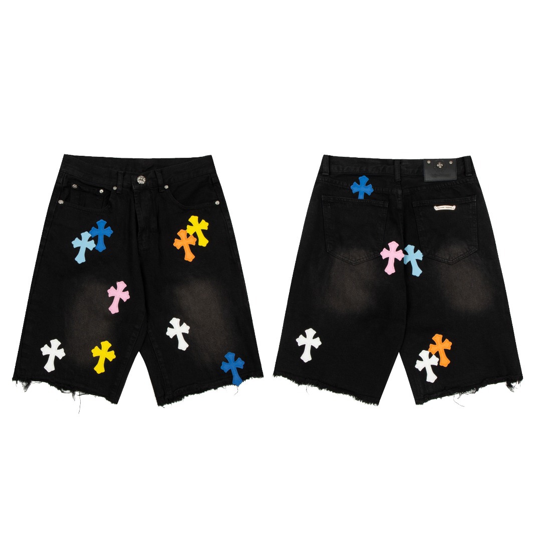 Cro Cross-Border Foreign Trade Spring and Summer New Ch Cross Leather Cro Denim Shorts Couple Style Drop Shipping