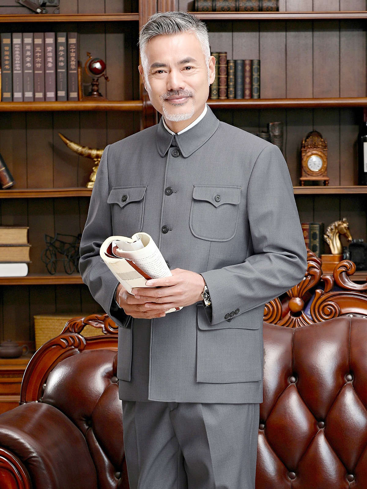 Spring and Autumn Middle-aged and Elderly Men's Zhongshan Suit Old Age Grandpa Suit Chinese Style High-end Performance Suit suit Old-fashioned Zhongshan Suit