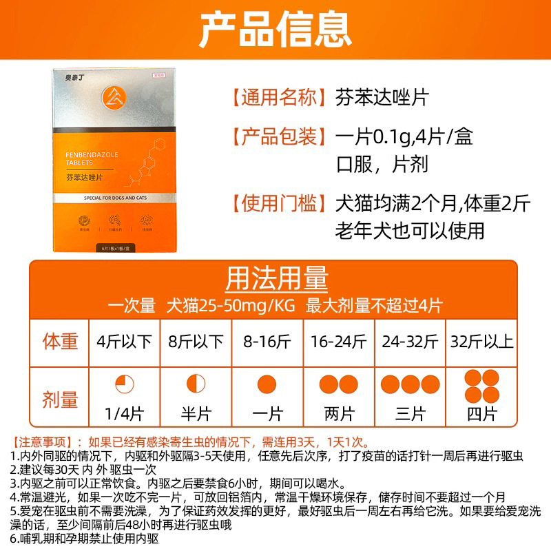 Cat Deworming Medicine, Internal Deworming Medicine for Dogs and Cats, Fenbendazole Tablets, Deworming Medicine, Pet Deworming Medicine