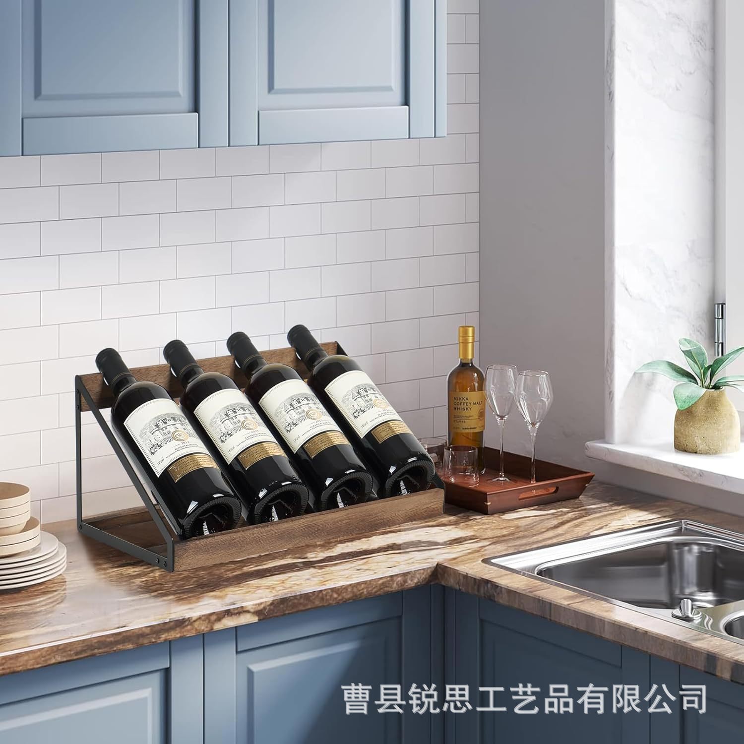 Spot Wooden Wine Rack Desktop Oblique Wine Display Rack Iron and Wood Combined with Multiple Wine Bottle Storage Racks