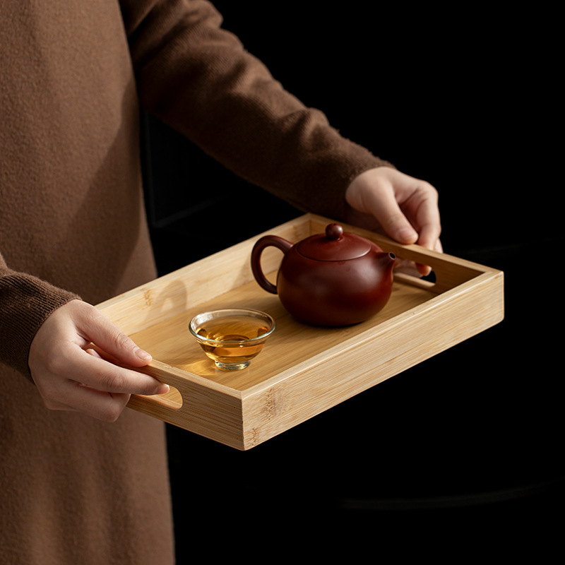 2025 New Bamboo Light Luxury Natural Color Handle Multifunctional Tea Tray Home Afternoon Tea Coffee Dessert Display Tray