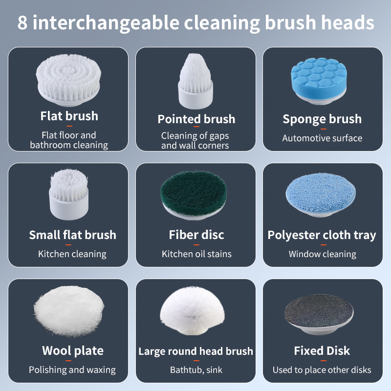 Cross-border nine-in-one cleaning brush long handle retractable LCD digital display kitchen bathroom electric cleaning brush electric mop