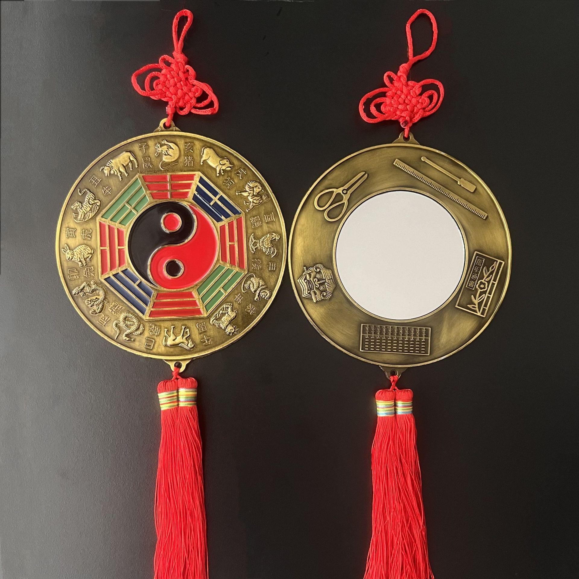 Цветное круглое зеркало инь-янь восемь диаграмм двенадцати знаков зодиака тайцзи инь и ян храм фэн-шуй инструмент подвеска сплав