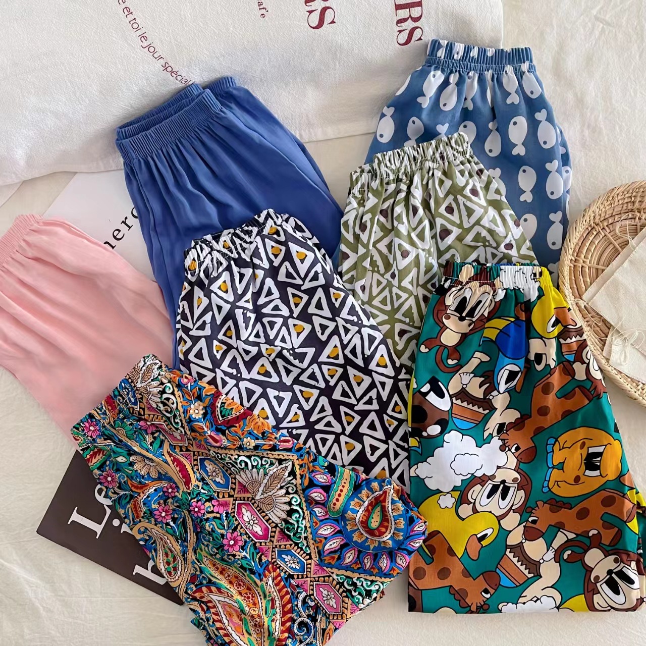 Boys' Ice Silk Summer Pajama Pants, Girls' Anti-Mosquito Pants, Toddler Jogger Pants, Children's Home Pants, Outdoor Beach Pants