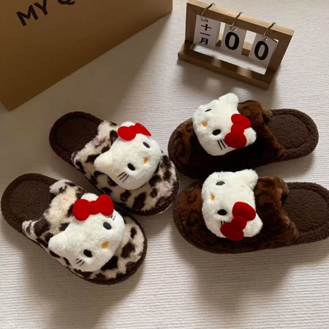 Cartoon Slippers for Home Kt Cat Girl Non-Slip Home Indoor Furry Slippers Lazy Shoes Flats Winter