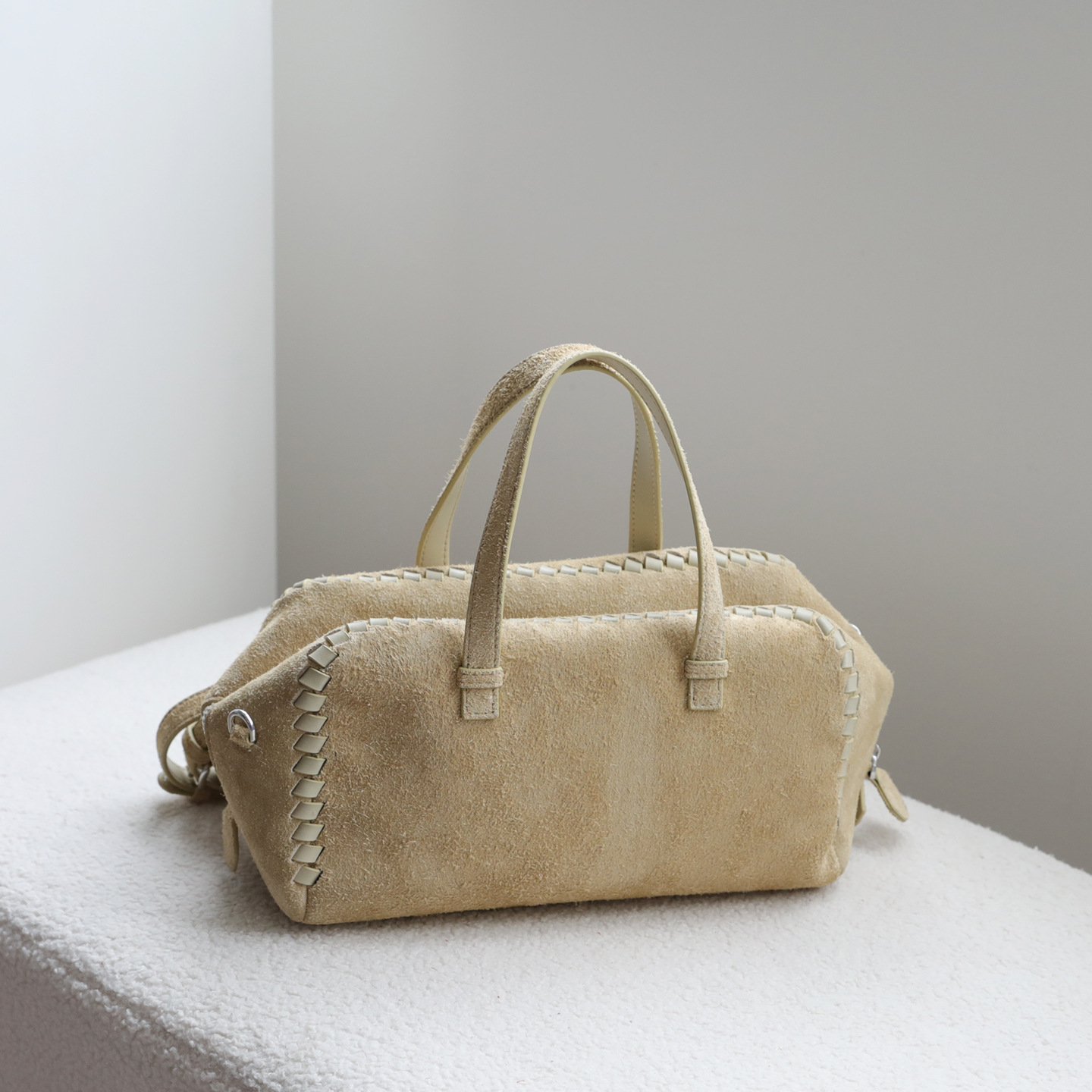 Retro Frosted Cowhide Woven Frosted Large-Capacity Portable Boston Pillow Bag Single Shoulder Crossbody Genuine Leather Women's Bag