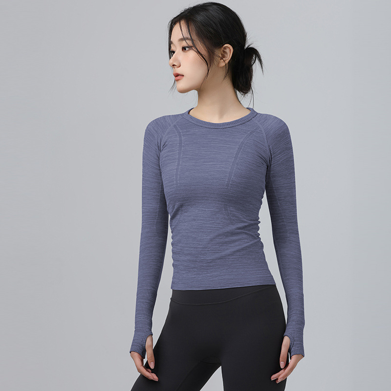 Seamless All-in-One Yoga Clothes Round Neck Slim-Fit Slimming Sports Long-Sleeved 2024 Autumn and Winter Top T-Shirt All-Match