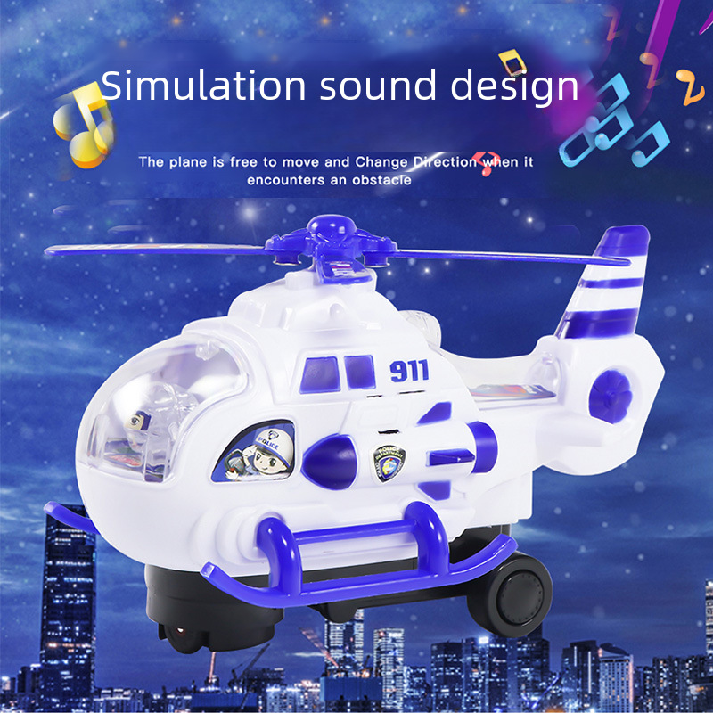 Children's Light-Up Music Airplane Electric Universal Helicopter Boy Police Toy Car Beach Children's Toy with Sound and Light
