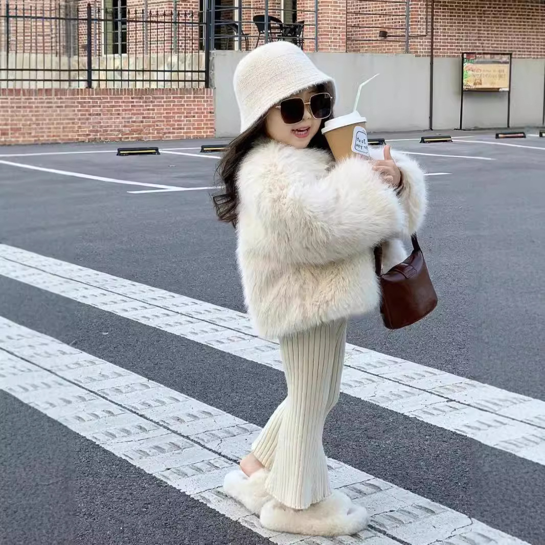 Новое утолщенное пальто для девочек с подкладкой из флиса, имитация меха лисы, модное
