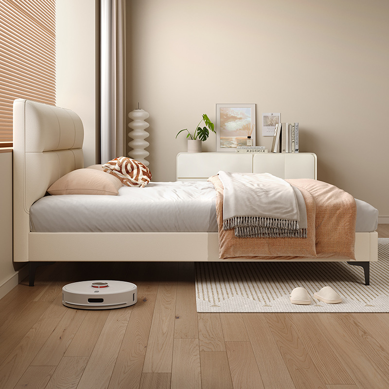 Italian Style Minimalist Light Luxury Leather Bed Modern Minimalist Bedroom Thin Bed 1.8 m Side Double Bed Master Bedroom Wedding Bed