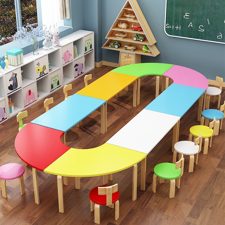 Training Class Kindergarten Table and Chair Combination Learning Table Tutoring Class Primary and Secondary School Students Solid Wood Painting Art Class Desks and Chairs