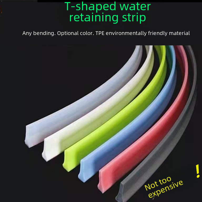 Tpe Solid Self-Adhesive T-Shaped Bendable Water Barrier Strip for Bathroom, Toilet, Shower Room, Water-Blocking Floor Strip