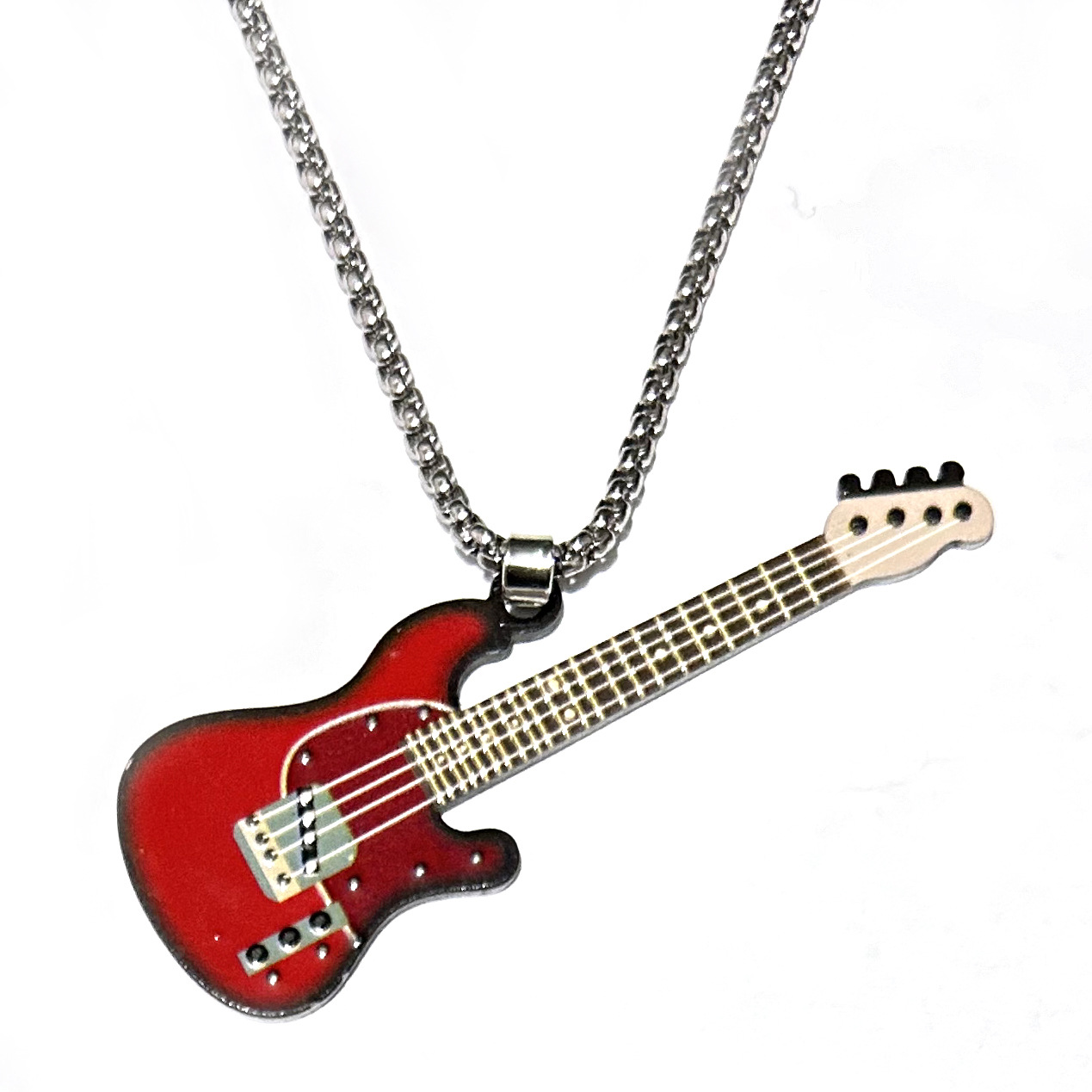 Cross-Border Popular Guitar Necklace, Stainless Steel Men's and Women's Jewelry Music Hanging Symbol Pendant Geometric Style Fashion