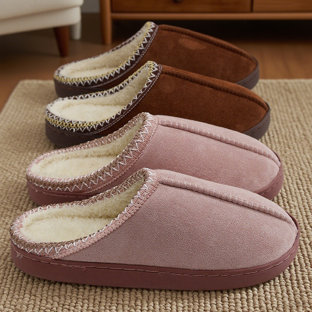Cotton Slippers for Women in Winter Indoor Home Couple Thick-Soled Warm Suede Plush Slippers for Men to Wear Outside in Winter