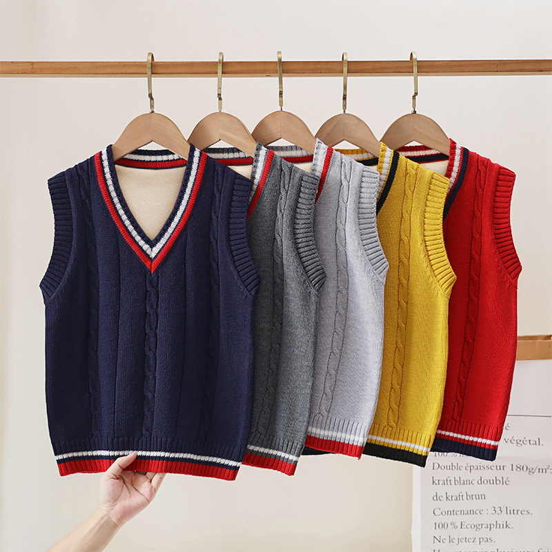 Детский свитер-жилет для мальчиков и девочек, вязаный шерстяной жилет, новая форма для учеников начальной школы