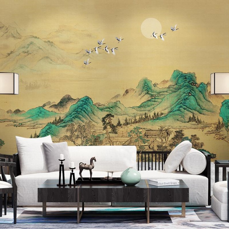 Modern Chinese Style Landscape Lotus Creek Fishing Hideout Seamless Wall Covering Living Room Sofa Tv Background Wallpaper Mural