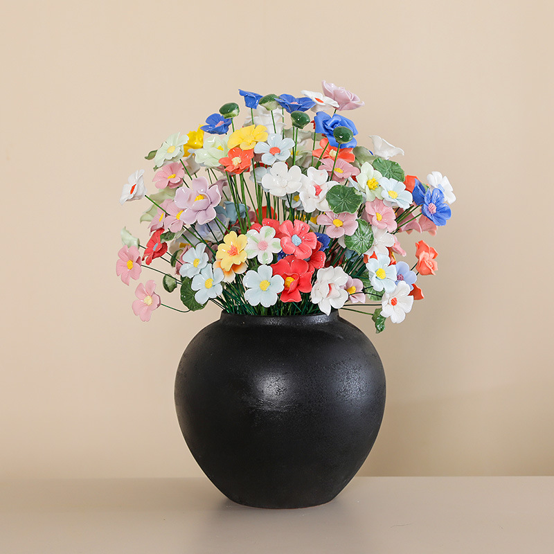 Jingdezhen Ceramic Small Flowers High Temperature Handmade Ceramic Pinched Flowers Artificial Flower Decoration Creative Immortal Flower Home Furnishings