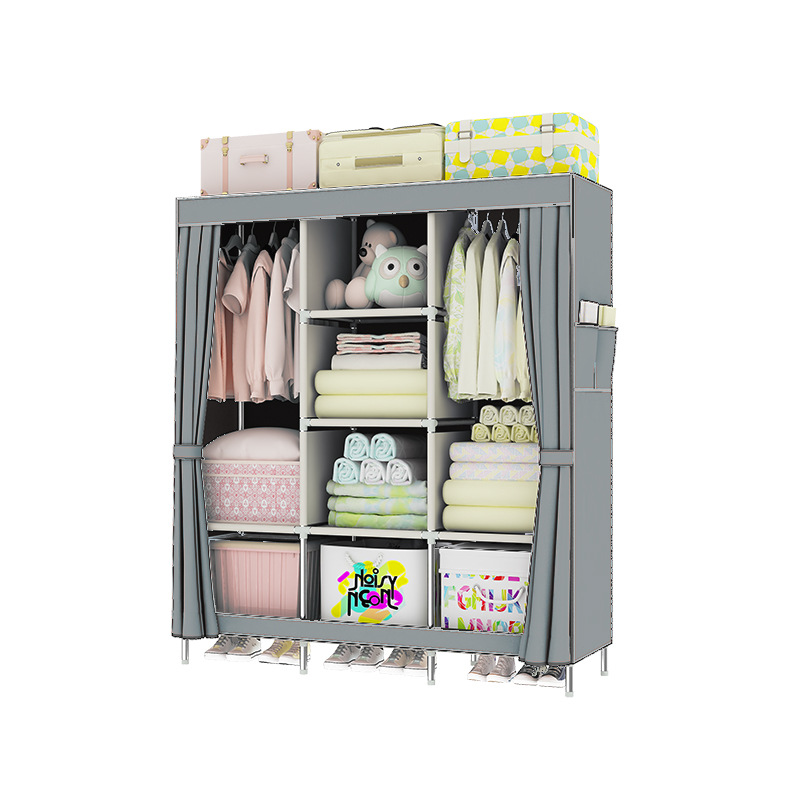 Rental Room Thickened Simple Wardrobe Minimalist Combination Wardrobe Foreign Trade Metal Hanging Cloth Wardrobe Folding Cloth Wardrobe