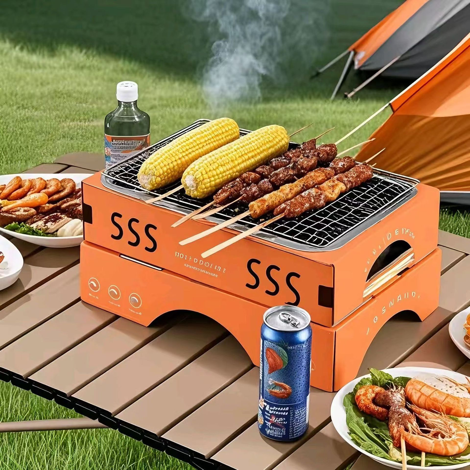 Camping Oven Stainless Steel Disposable BBQ Oven Household BBQ Grill Outdoor Portable Enclosing Stove for Tea Wholesale