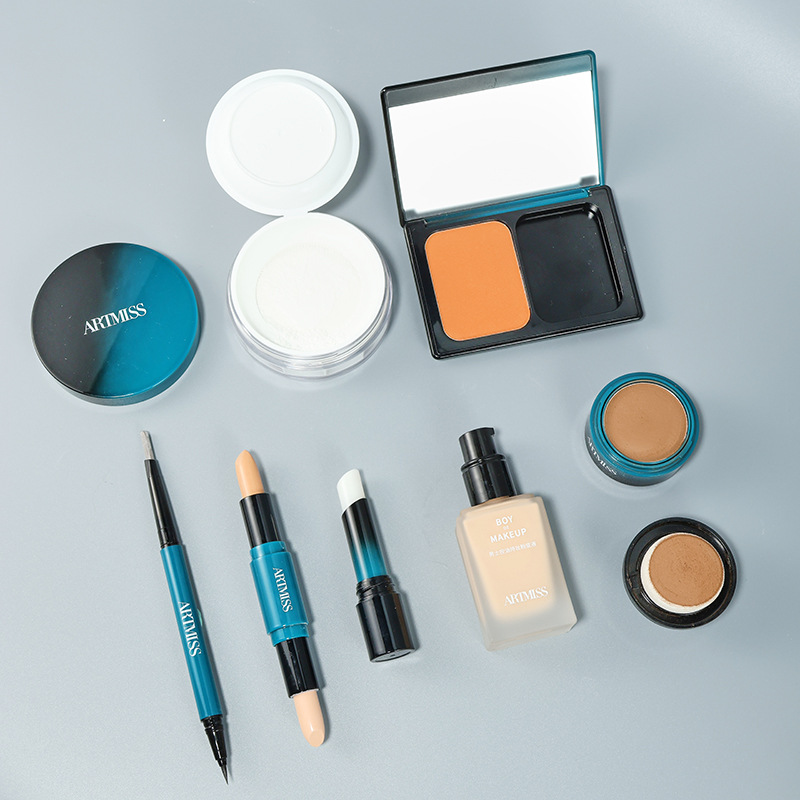 Oem Men's Makeup Customized Processing Oil Control Refreshing Cross-Border Liquid Foundation Concealer Powder Loose Powder Cosmetics Set