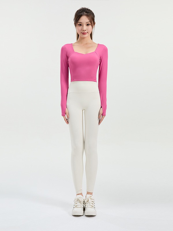 Back Hollow Yoga Top Women's Fixed Chest Pad Fitness Long Sleeve Slimming Quick-drying Training Clothing Autumn Pilates
