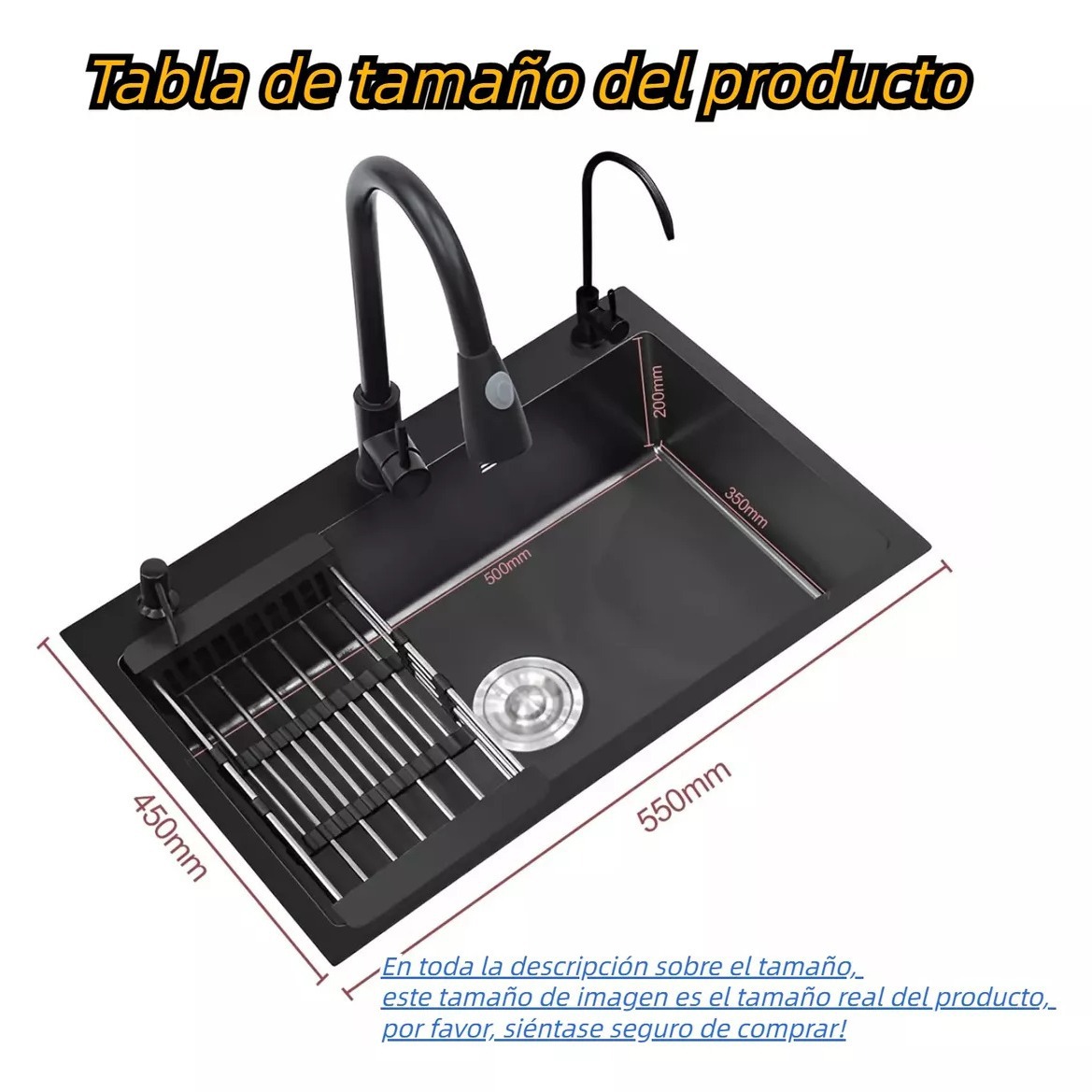 Интегрированная черная раковина из нержавеющей стали, большая однослотовая, для мытья овощей