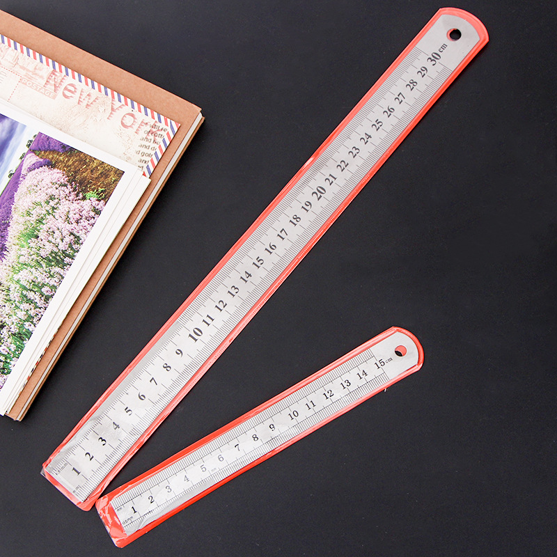 Stainless Steel Ruler Office Student Stationery Ruler 0.50.70.9 Thickeneded Metal Double-Sided Steel Ruler Manufacturer Wholesale