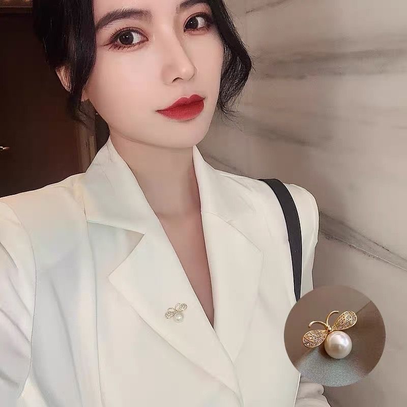 Bow Cat's Eye Brooch Female Cute Japanese Style Anti-Exposure Buckle Ins Trendy Personalized Pin Fixed Clothing Accessories