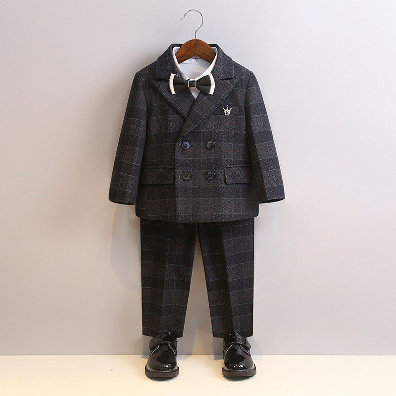 Boys' suit autumn and winter British plaid suit suit children's year-old flower girl dress event host costume