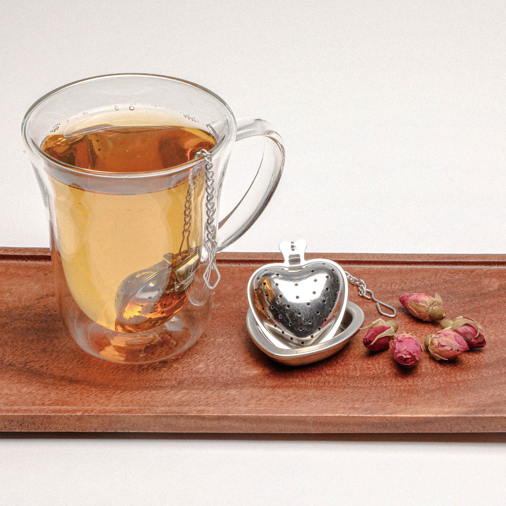 in stock stainless steel 304 heart-shaped tea filter tea compartment modern simple chain love tea drain tea filter bubble tea ball