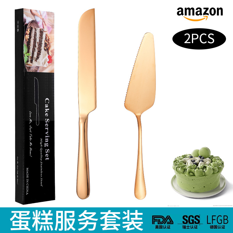Cross-border Amazon stainless steel cake knife shovel 2 pieces suit bread knife pizza cheese cake shovel baking tool