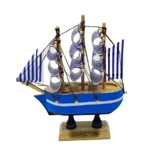 10cm Blue Mediterranean Style Wooden Sailing Cake Ornaments Sailing Model Wooden Crafts Decorative Decoration