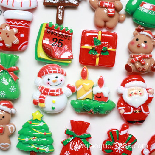 Christmas ornaments accessories resin Christmas tree crutch old man snowman DIY handmade children's hairpin water cup brooch material