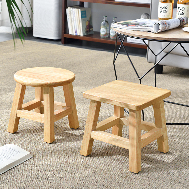 Solid Wood Small Stool Household Children's Low Stool Square Stool Small Stool Wooden Shoes Changing Simple Round Stool Cyber Celebrity Living Room Free Shipping