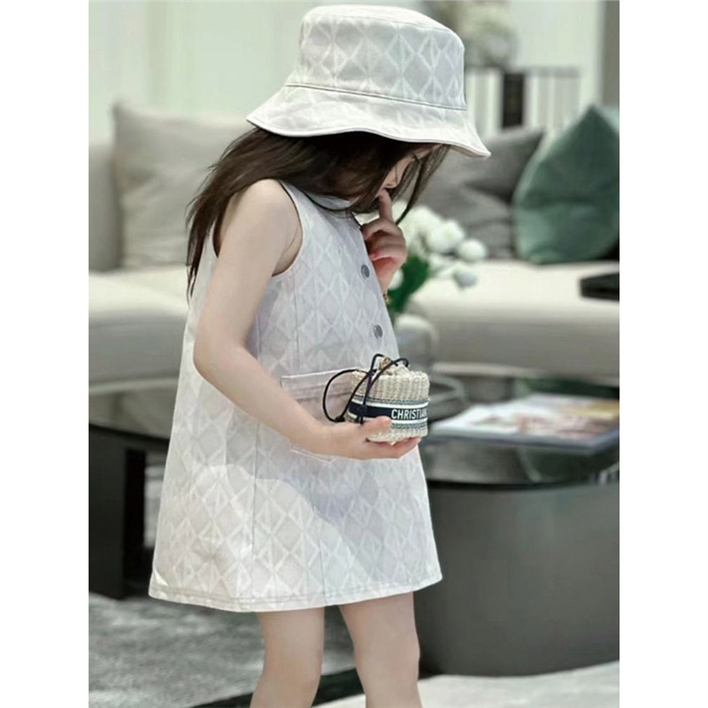 Korean Style Girls 2025 Summer New Sweet Little Fragrance White Printed Vest Skirt Kidsren's High-End Vest Skirt